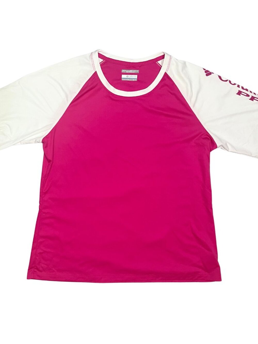 Columbia PFG OMNI-Shade Fishing Tee Women's Size XL Pink White Short Sleeve
